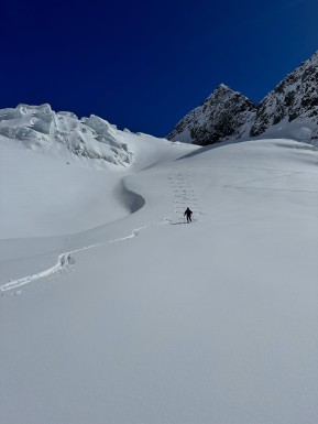 A pretty special week ski touring on the glaciers. ❄️⛷️
We scored a good run of weather and made the most of it — from the Murchison Headwall and Mannering Glacier to the Darwin Bowls and the shoulder of Hochstetter Dome, where we stopped for a snack with views all the way out towards the West Coast and Tasman Sea.
We skied through the incredible ice formations of Canyonlands, toured up the Bonney Glacier to Turnbull Saddle for lunch with the Minarets spread out in front of us, and found sheltered corners amongst the ice to escape the wind.
There was good skiing to be found too — picking our way through pockets of powder and making the most of some beautifully creamy spring corn.
A happy hut day in the middle gave us a chance to rest the legs, brush up on crevasse rescue skills and team up with fellow IFMGA guide Petrouchka and her group.
All up, a fantastic week in an extraordinary place. Big mountains, glaciers, great company and plenty of turns. 🏔️
🔗 https://alpinerecreation.com/new-zealand-backcountry-skiing-and-split-boarding/new-zealands-best-glacier-touring-and-ski-mountaineering/ski-mount-cook-and-westland-glaciers
📷 @elke_mountain_guide
#SkiMountaineering #GlacierSkiing #SkiTouring #BackcountrySkiing #AorakiMountCookNatinalPark - A pretty special week ski touring on the glaciers. 6