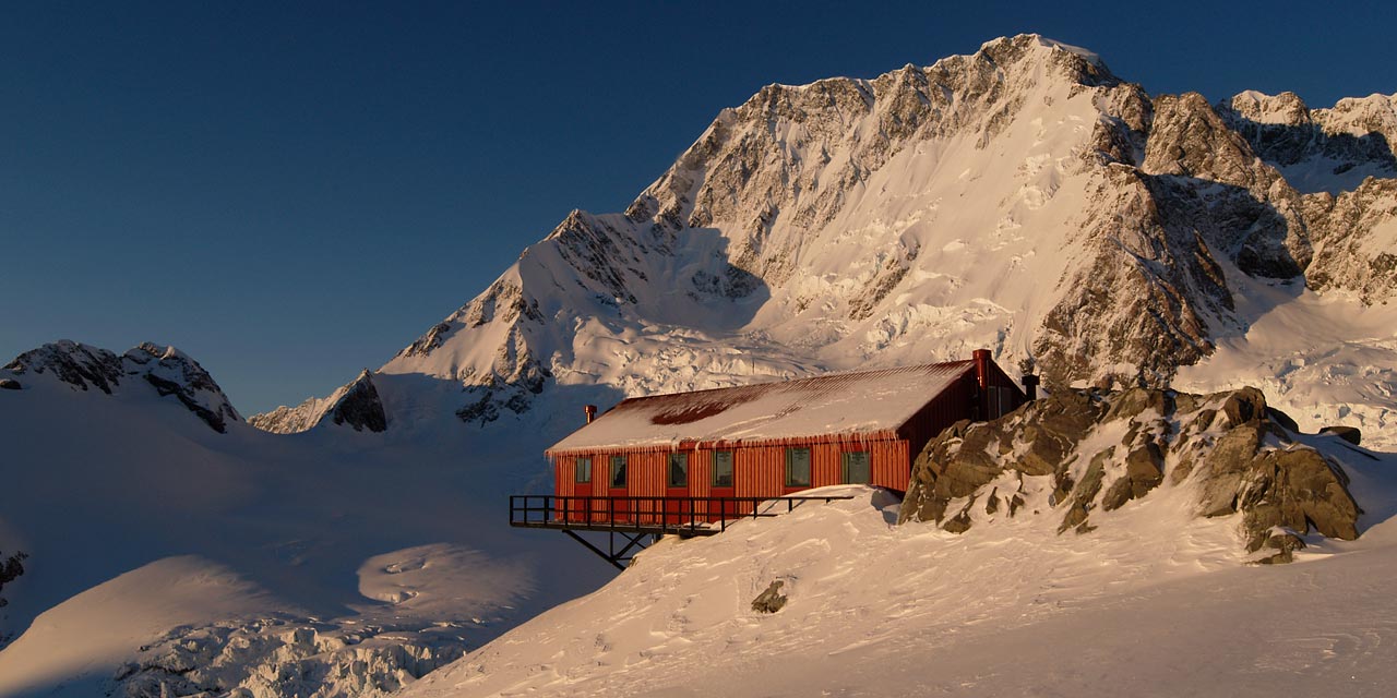 Plateau Hut and the East Face of Mt. Cook