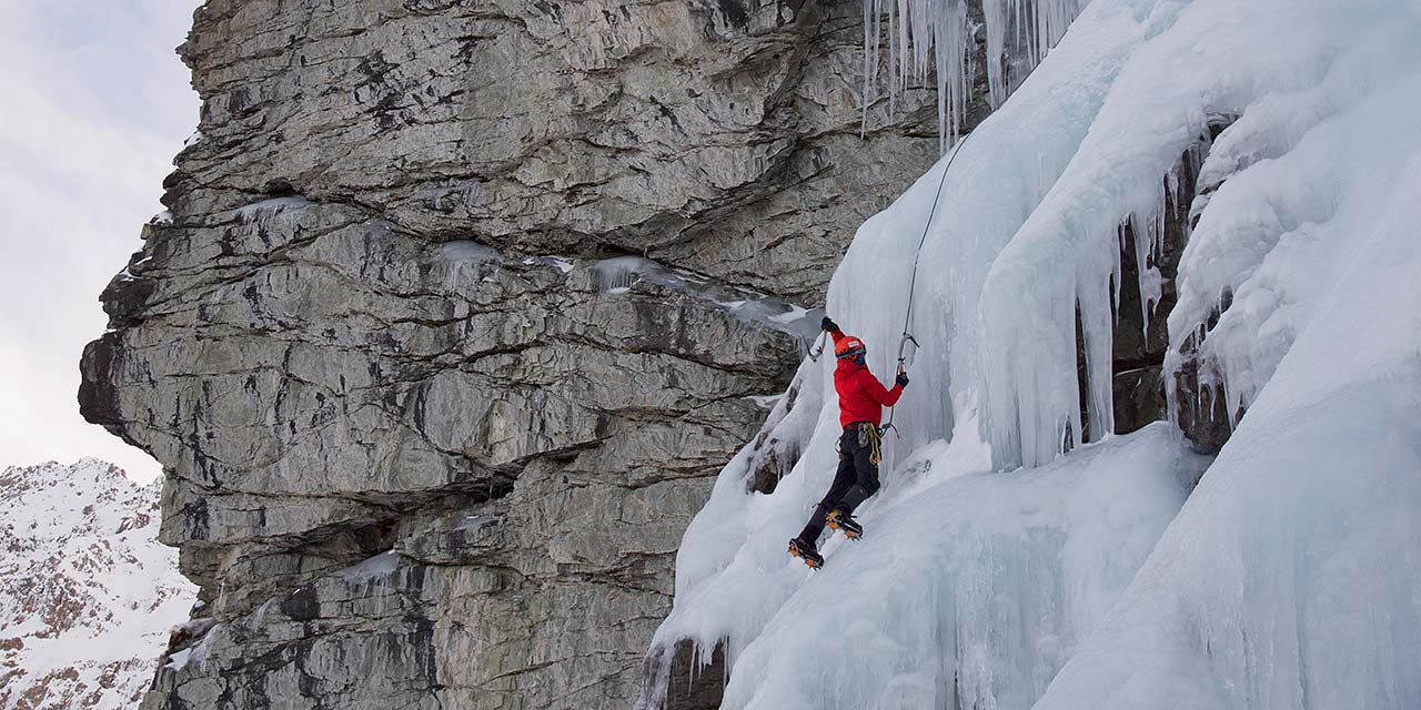 Waterfall ice climbing instruction at Ailsa Stream