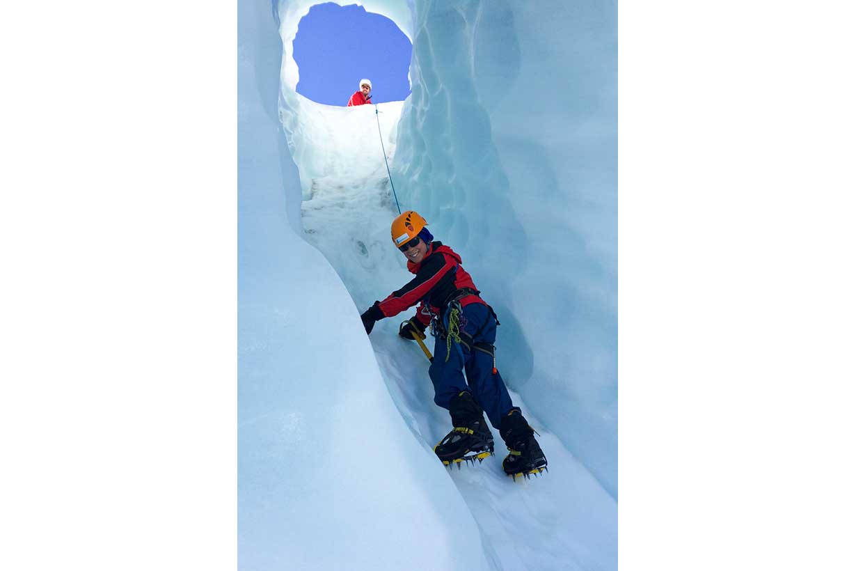 Exploring ice tunnels on the Tasman Glacier